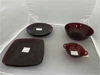 Ruby Red Glassware - Bowl - Salad Bowl - Plates