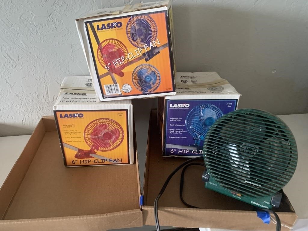 Lasko 6" Hip Clip Fans, and Small Heater