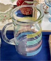 VINTAGE STRIPE DECOR GLASS PITCHER