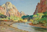 Howard R. Butler oil on board Canyon river Zion