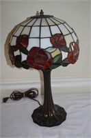 Leaded glass small table lamp, 19"h; as is