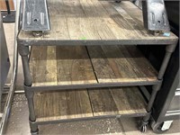 Industrial Metal and Wood Rolling Side Table