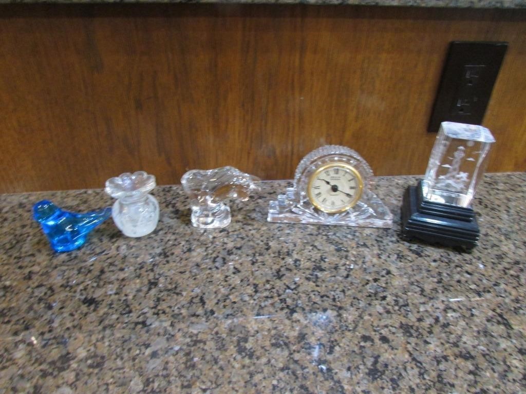 zimmerman vase,crystal clock,blue bird & items