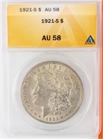 Coin 1921-S Morgan Silver Dollar ANACS AU58