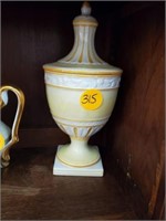PAIR OF COVERED YELLOW URNS