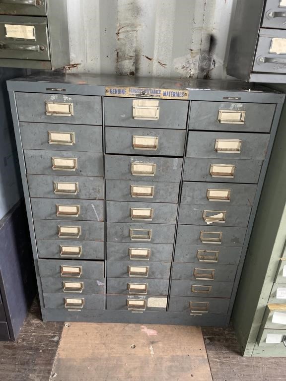 30 DRAWER METAL CABINET, MAY HAVE SOME WATCH PARTS