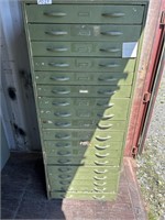 18 DRAWER WOODEN CABINET W/ WATCH PARTS