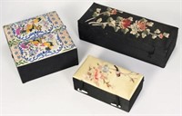 Lot of 3 Chinese Boxes w/ Silk Embroidered Designs
