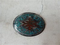 Sterling belt buckle with turquoise