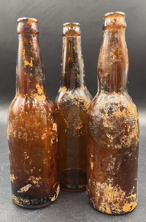 3 Antique Cumberland Md Brewing Bottles
