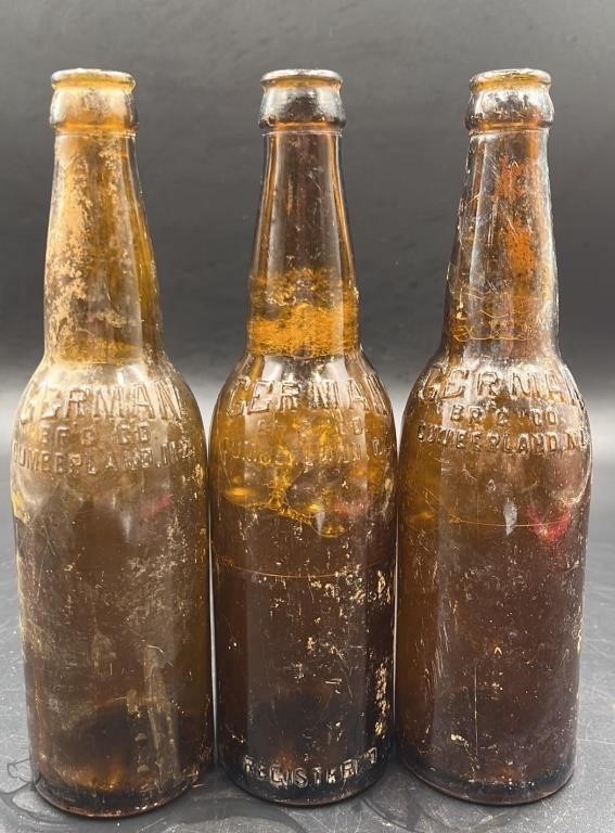 3 Antique Cumberland Md Brewing Bottles