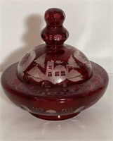Ruby Cut to Clear Candy Dish