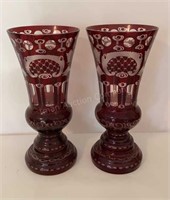 Egermann Ruby Cut to Clear Vases - 2