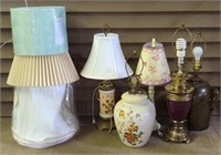 (F) Lamps (5) 22"-27"T & Lamp Shades (3) 10"-18"T
