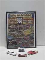 Assorted Die-Cast Cars W/Framed Print See Info