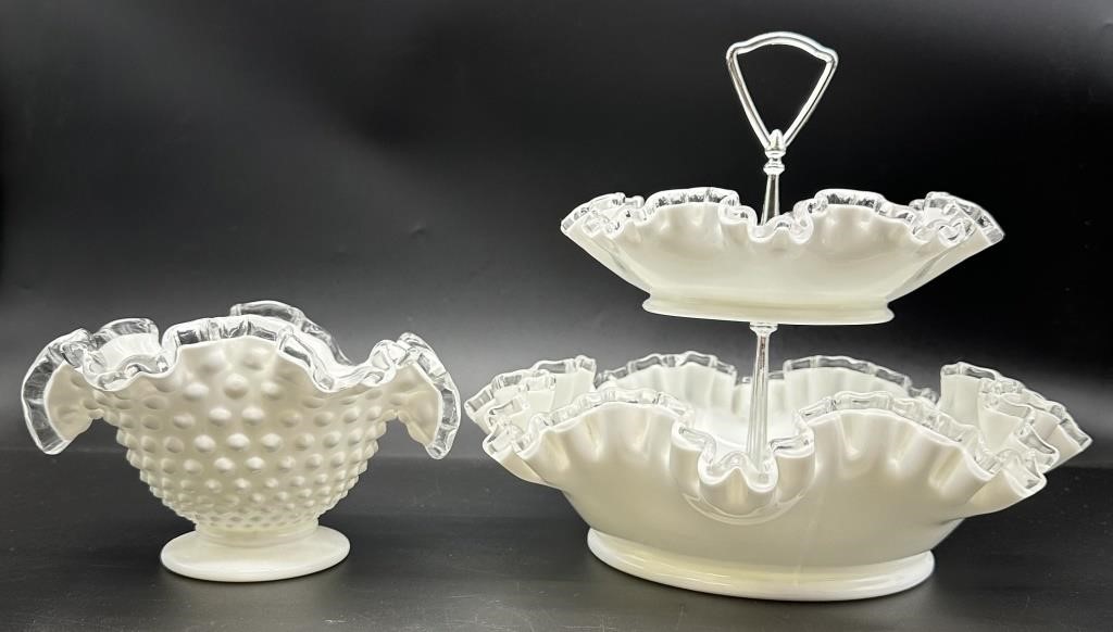 Fenton Milk Silvercrest Tidbit Tray & Hobnail