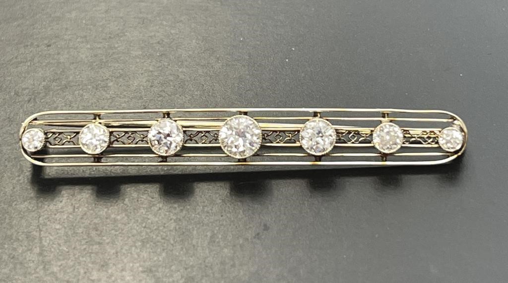 Custom 14 KT WG Art Deco Bar Brooch