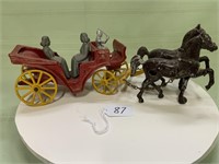 Cast iron horse hitch & carriage