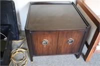 Wood Side Table Cabinet. Brass Details.