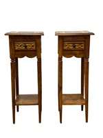 Pair of Wooden Tile Top End Tables