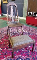 Antique American Windsor & Upholstered Footstool
