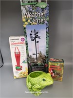 Weather Center, Hummingbird Feeder & Frog Planter