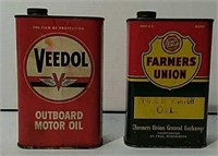 Veedol & Farmers Union Outboard Motor Oil Cans