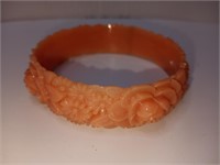 1930â€™s Orange Carved Celluloid Bangle Bracelet