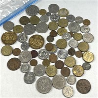 Assorted World Coins in Bag