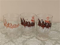 3 BUDWEISER "CLYDESDALE" GLASSES 1 FADED