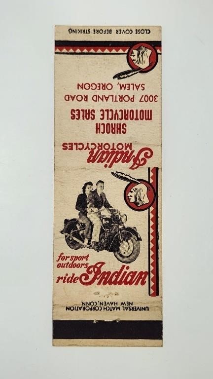 INDIAN MOTORCYCLE ADVERTISING MATCHBOOK EMPTY