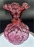Cranberry Diamond Ribbed Vase