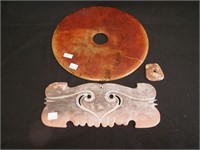 Three stone items: 12" round disk