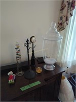 Items On Top Of Cabinet Clock Covered Vase,
