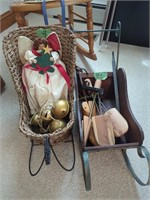 Pair Of Decorative Sleighs With Angel, Bells And