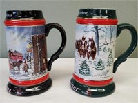 2 Budweiser Holiday Series Steins