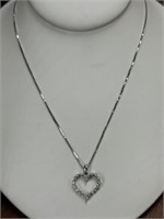 14K White Gold Fine Diamond Heart Necklace