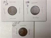 1913, 1914, & 1915 US Wheat Pennies