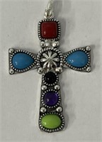 Multicolored Turquoise Cross Pendant w/ Chain