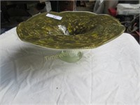 Hand blown cased glass pedestal bowl
