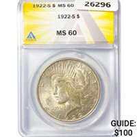 1922-S Silver Peace Dollar ANACS MS60