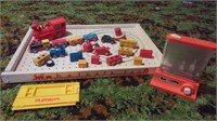 VINTAGE WOODEN TOY TRAIN SET AND SOME PIECES OF