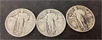 3 silver 1927 standing liberty quarters