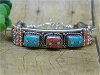 TURQUOISE AND RED CORAL BRACELET ROCK STONE LAPIDA