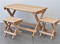 Folding Wood Table with 2 Benches