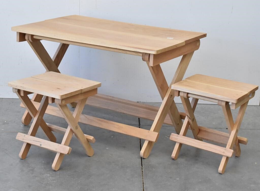 Folding Wood Table with 2 Benches