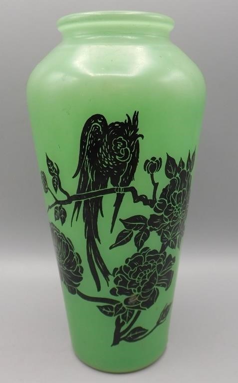 Art Deco Bird & Flowers Glass Vase