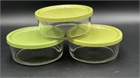 3 Round Pyrex Containers w/Lids