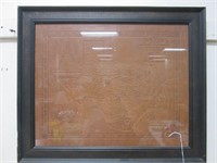 FRAMED LEATHER ENGRAVED TEXAS MAP