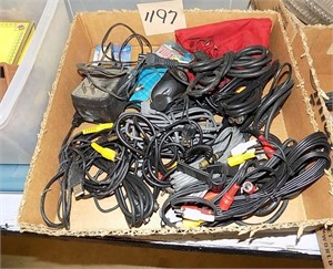 BOX LOT OF  MISC ELECTRICAL CORDS AND
